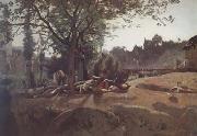 Jean Baptiste Camille  Corot Paysans sous les arbres au soleil levant (mk11) oil painting on canvas